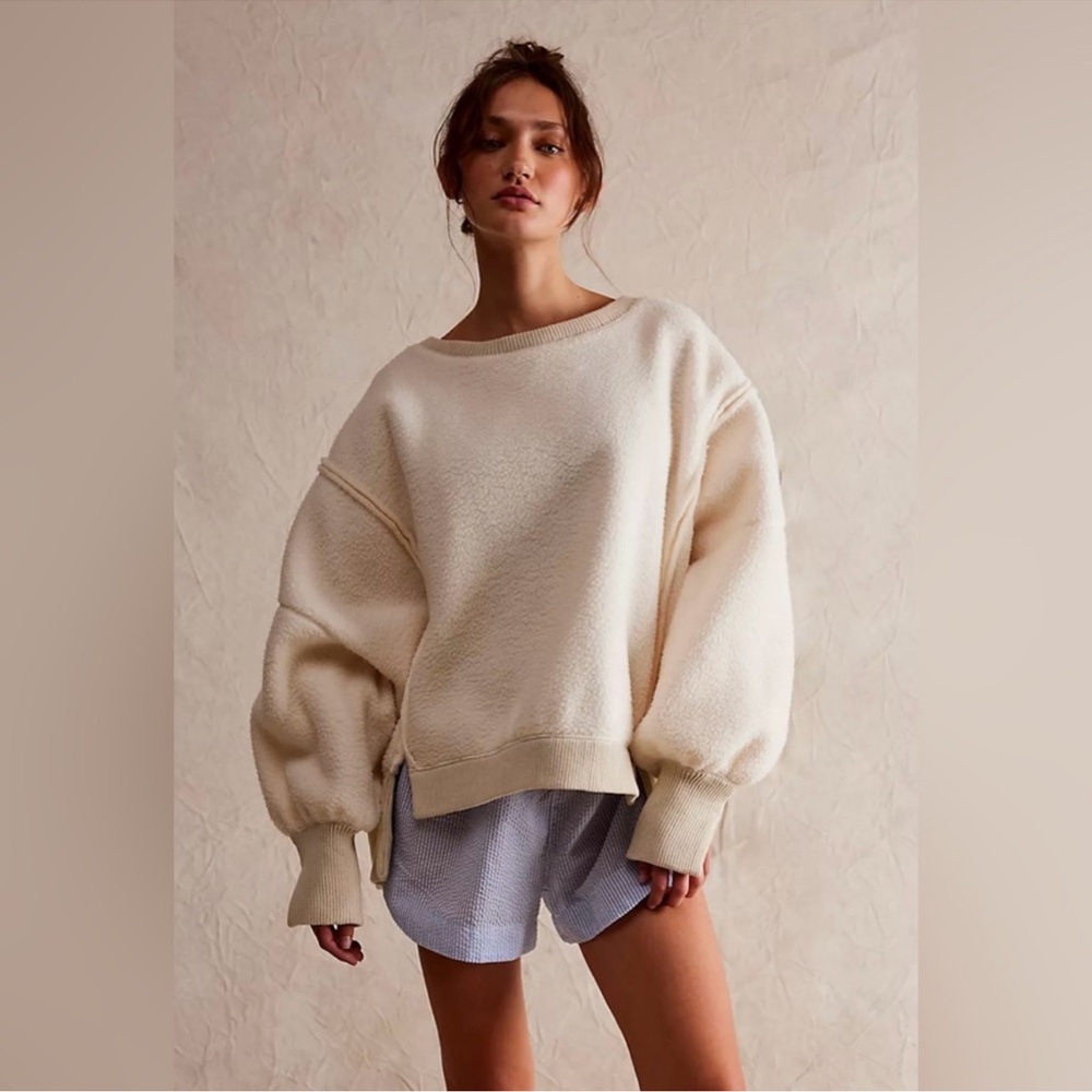 We The Free Cozy Camden Sweatshirt Cream Oversized Balloon Sleeve Large NWOT